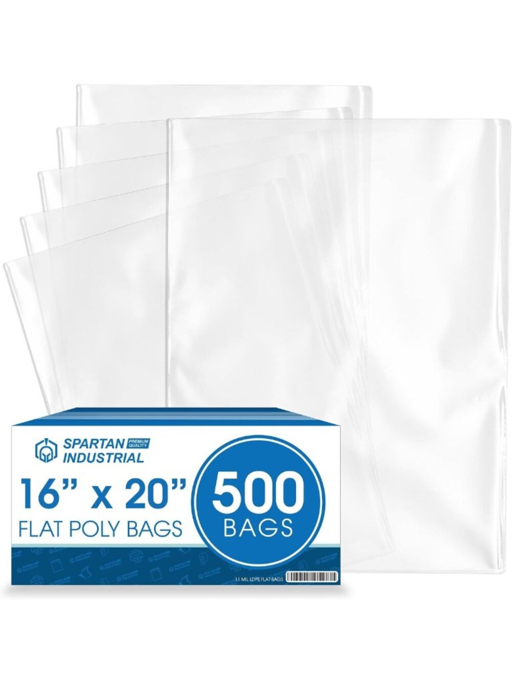 500 Count Clear Plastic Flat Poly Bags 16x20 Inches - Durable 1.1 Mil Thickness